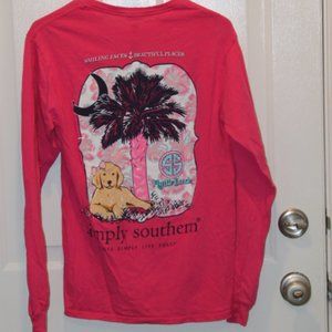 Simply Southern Long Sleeve Tee Smiling Faces Beautiful Places Pink | Size S